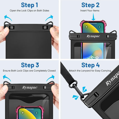 Rynapac Large Waterproof Phone Pouch [Up to 10"] - 2 Pack IPX8 Waterproof Phone Case for iPhone 17 16 15 Pro Max Galaxy S26 Ultra, Touchscreen & Underwater Photography, Beach Cruise Essentials 2026