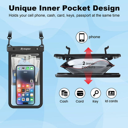 Rynapac Large Waterproof Phone Pouch [Up to 10"] - 2 Pack IPX8 Waterproof Phone Case for iPhone 17 16 15 Pro Max Galaxy S26 Ultra, Touchscreen & Underwater Photography, Beach Cruise Essentials 2026
