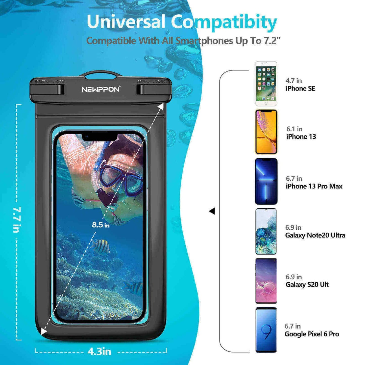 Newppon 4 Pack 8.5“ Waterproof Cell Phone Pouch - Underwater Dry Bag Case Lanyard -Water Proof Clear Holder Protector for iPhone 17 16 Pro Max Plus Air Samsung Galaxy S25 Ultra Note for Beach Swimming