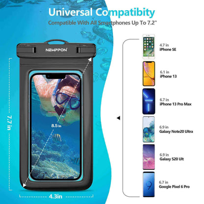 Newppon 4 Pack 8.5“ Waterproof Cell Phone Pouch - Underwater Dry Bag Case Lanyard -Water Proof Clear Holder Protector for iPhone 17 16 Pro Max Plus Air Samsung Galaxy S25 Ultra Note for Beach Swimming