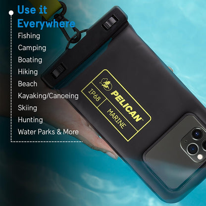 Pelican 2 Pack Marine - IP68 Waterproof Phone Pouch (Regular Size) Floating Waterproof Phone Case - Beach Cruise Ship Travel Essentials - Works w/All Phones - Detachable Lanyard - Black/Hi-Vis Yellow