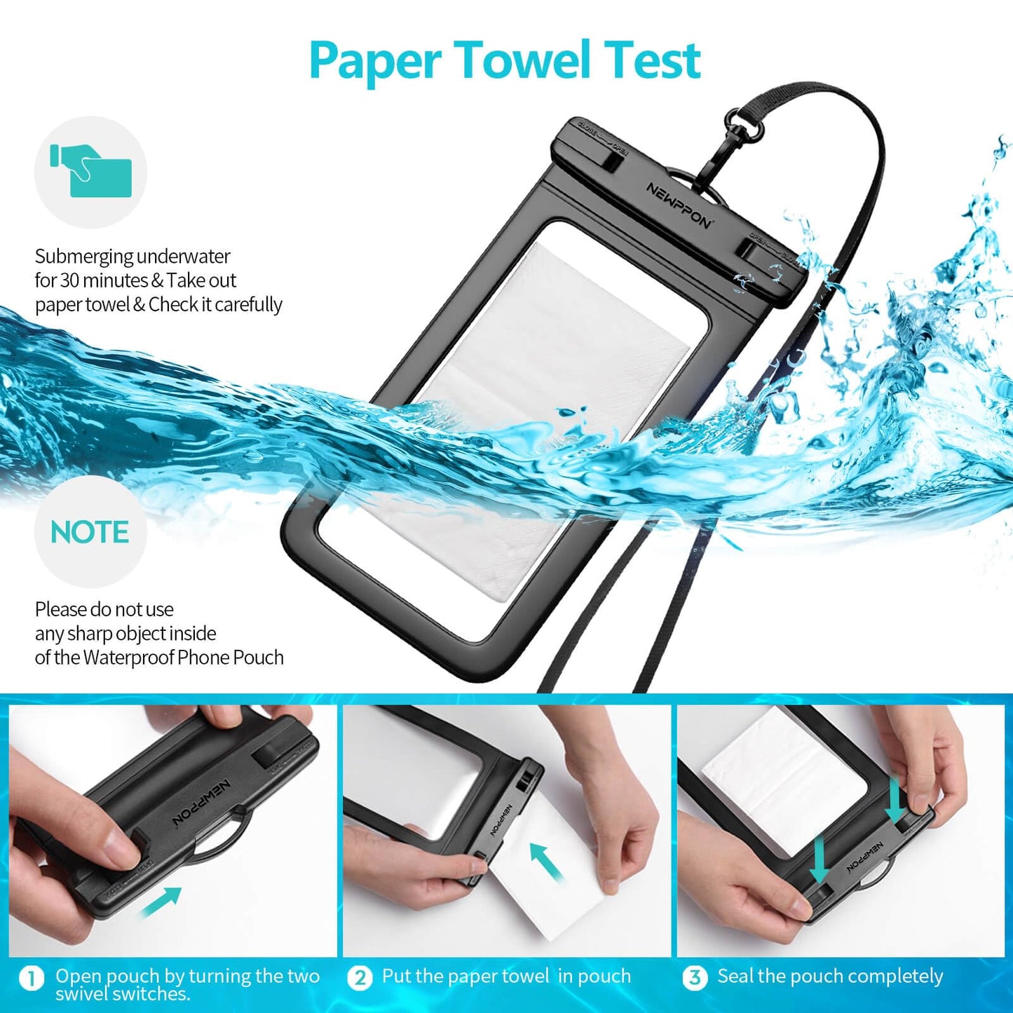 6 Pack 8.5" Waterproof Cell Phone Pouch - Underwater Dry Bag Case Lanyard - Water Proof Clear Holder Protector for iPhone 17 16 15 Pro Max Plus Samsung Galaxy S25 S24 Ultra Note for Beach Swimming