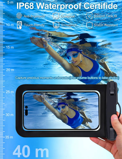 Famoby 5 Pack Multicolor Waterproof Phone Pouch, Cell Phone Case Dry Bag,Protection Level: IP68,Beach Cruise for iPhone,Samsung,and More,Lanyard Included,(Fits Up to 8.3"),Black,Blue,Pink,Orange,Green