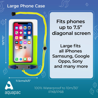 Aquapac Waterproof Large Phone Case, Lanyard, iPhone and Android, Made in the UK, Hiking, Mountain Biking, Running Accessory, Floating, 5 Year Warranty, Eco Friendly, Black