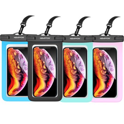 Newppon 4 Pack 8.5“ Waterproof Cell Phone Pouch - Underwater Dry Bag Case Lanyard -Water Proof Clear Holder Protector for iPhone 17 16 Pro Max Plus Air Samsung Galaxy S25 Ultra Note for Beach Swimming