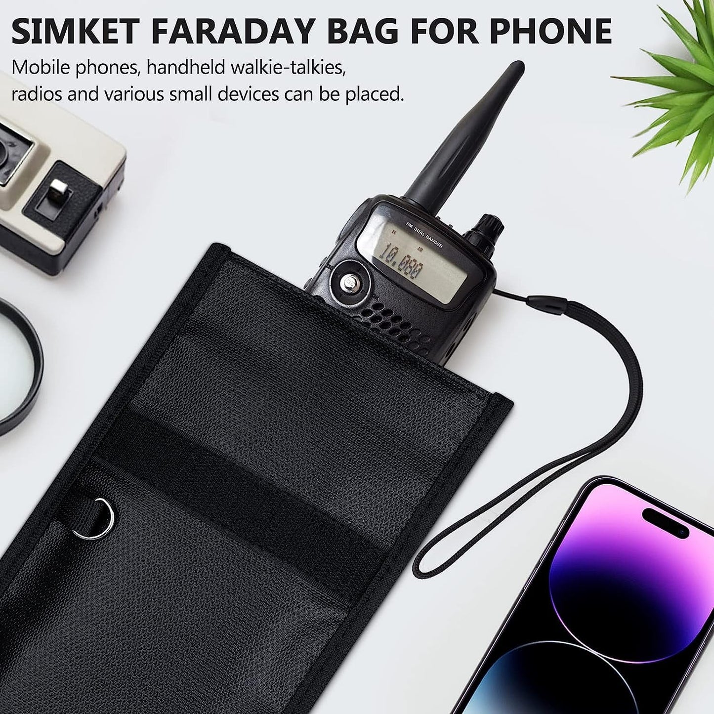 Simket 2 Pack Military Grade Faraday Bags, Fireproof Waterproof Signal Blocking Pouch for Cell Phone & Car Keys, RFID GPS WIFI NFC Blocker, Anti-Tracking Privacy Shielding Pouch for Daily Travel