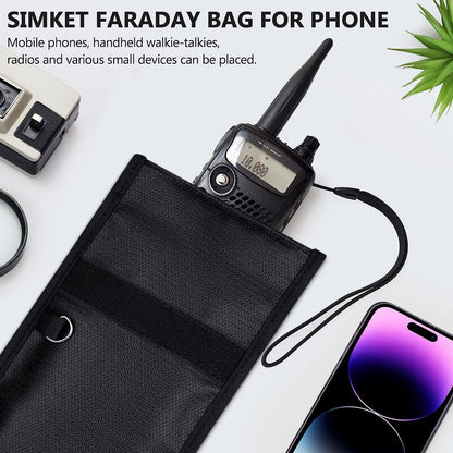 Simket 2 Pack Military Grade Faraday Bags, Fireproof Waterproof Signal Blocking Pouch for Cell Phone & Car Keys, RFID GPS WIFI NFC Blocker, Anti-Tracking Privacy Shielding Pouch for Daily Travel