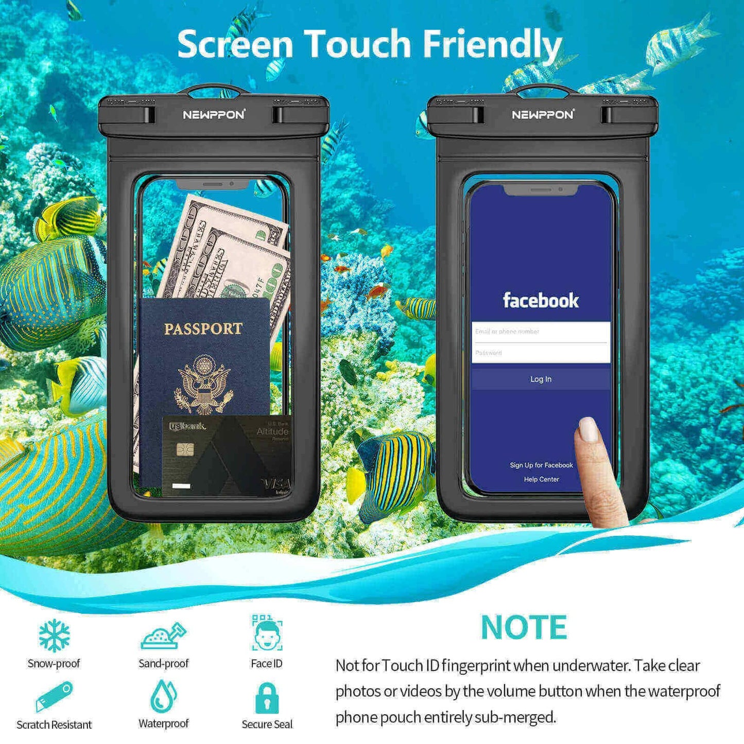 Newppon 4 Pack 8.5“ Waterproof Cell Phone Pouch - Underwater Dry Bag Case Lanyard -Water Proof Clear Holder Protector for iPhone 17 16 Pro Max Plus Air Samsung Galaxy S25 Ultra Note for Beach Swimming
